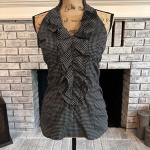 Express Y2K Ruffle Front Structured Plaid Blouse‎ Size Small Black & White